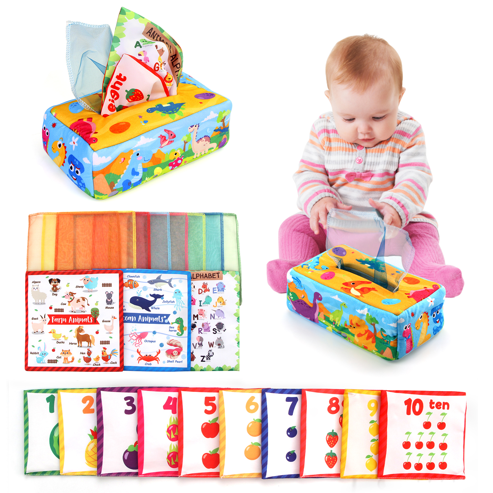 Kids Educational Box - Baby Tissue Box Colorful Soft Sensory