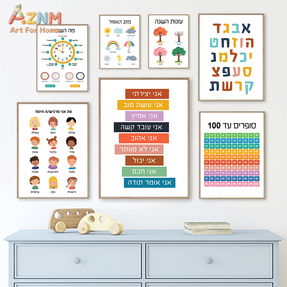 Kids Education Quotes - AZNM Hebrew Educational Canvas Wall Art