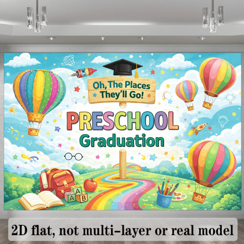 Kids Education Banner - Preschool Graduation Backdrop Cartoon School Tapestry
