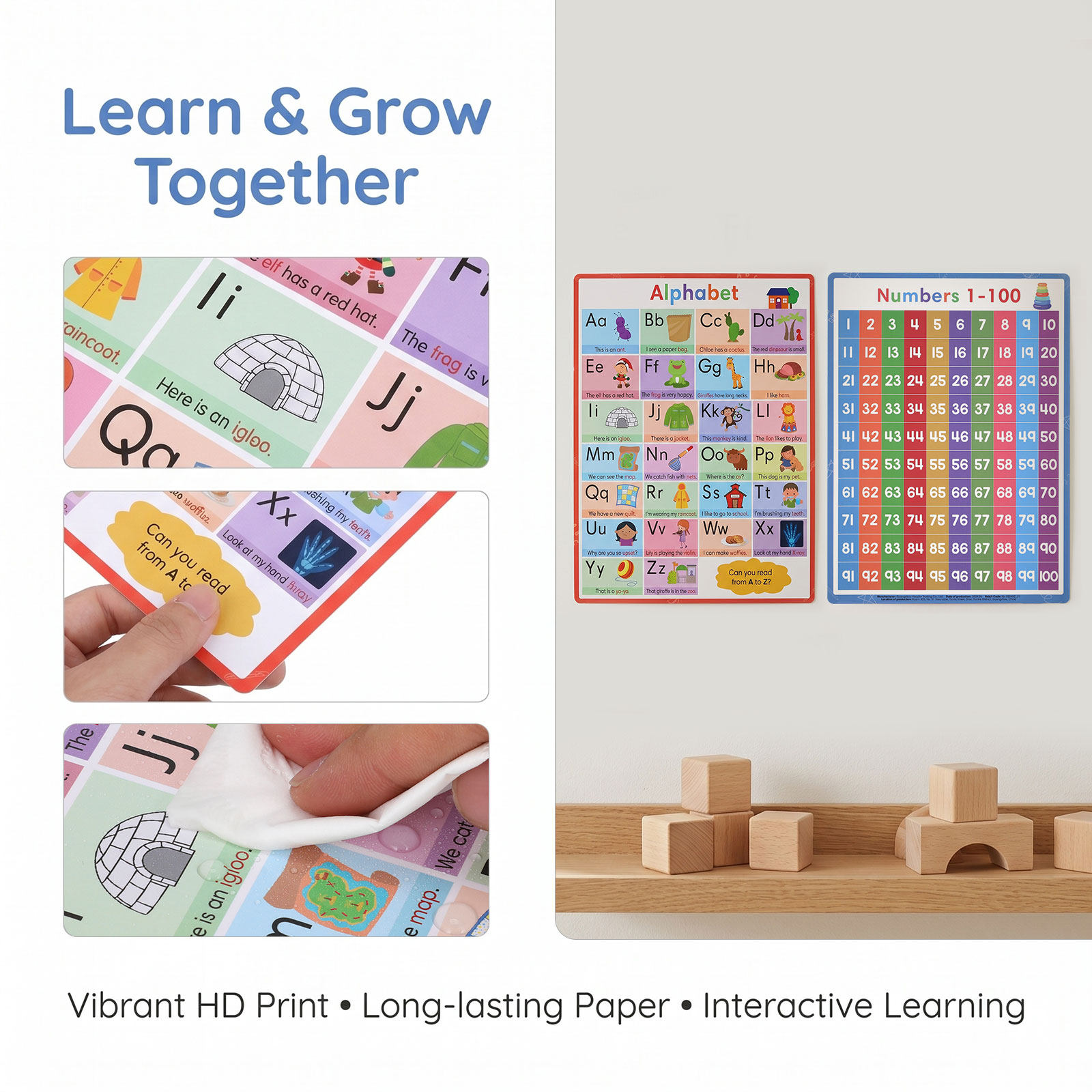 2Pcs Alphabet Numbers Poster H - Kids Definition Of Education avaliação e preço