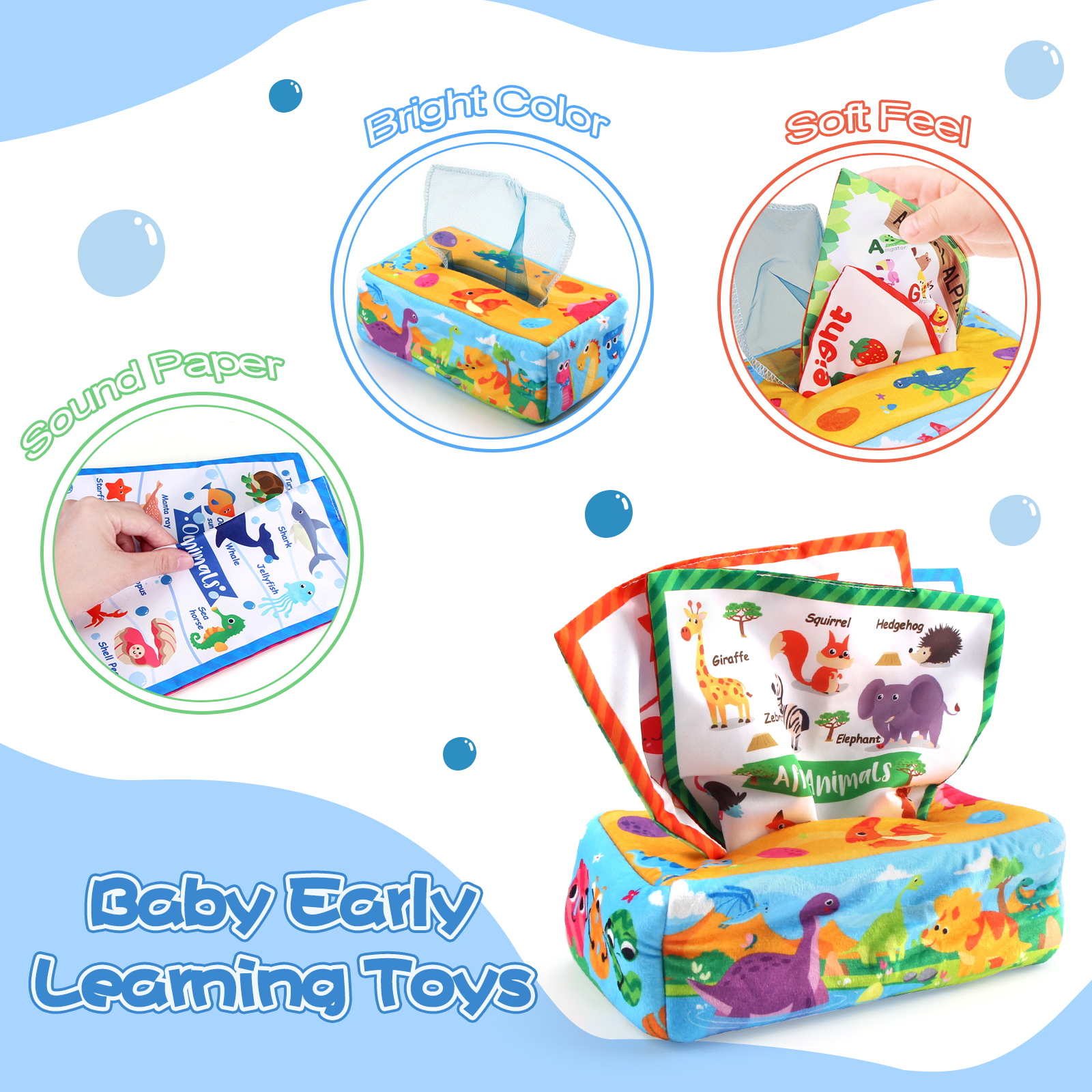 Baby Tissue Box Colorful Soft  - Kids Educational Box avaliação e preço