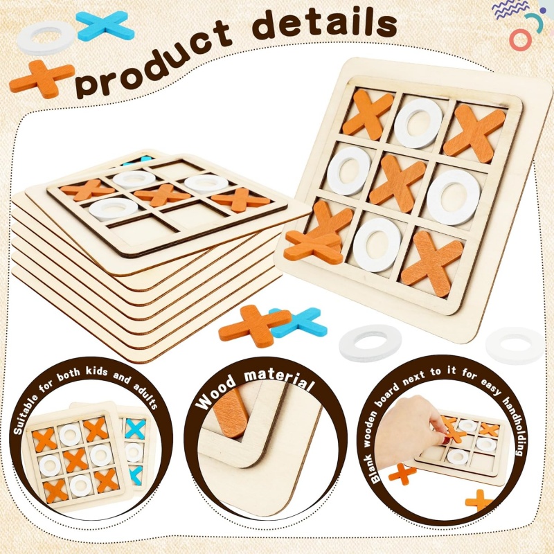 Wooden Tic Tac Toe Games Puzzl - Kids Education Template avaliação e preço
