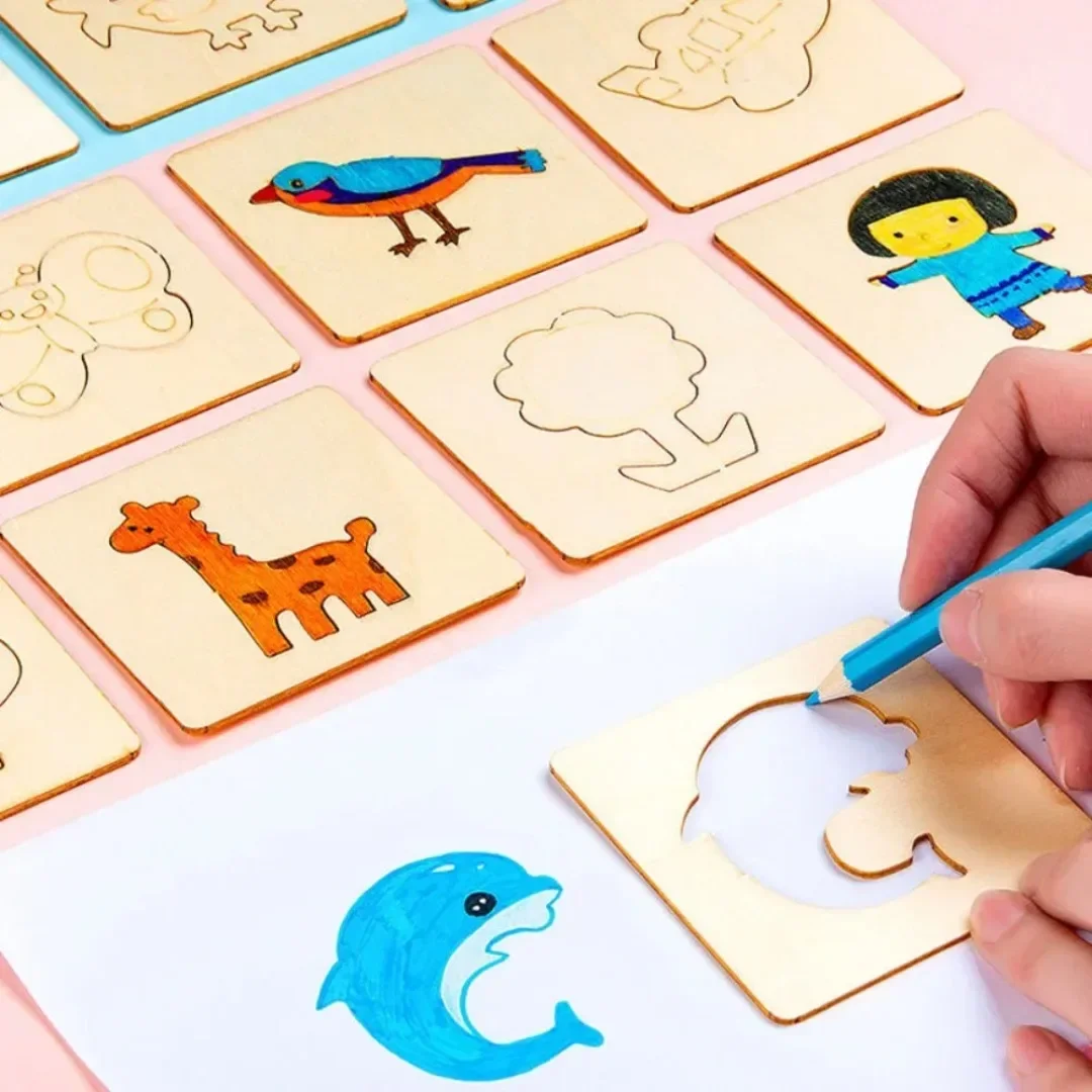 20PCS Montessori Wooden Drawin - Kids Education Template avaliação e preço