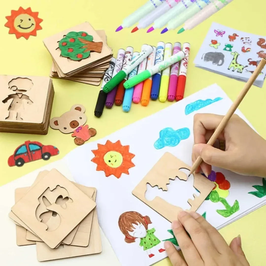 20PCS Montessori Wooden Drawin - Kids Education Template avaliação e preço