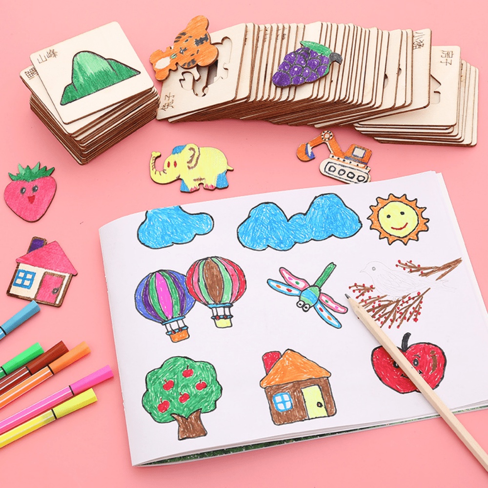 20pcs Kids Drawing Toys Wooden - Kids Education Template avaliação e preço