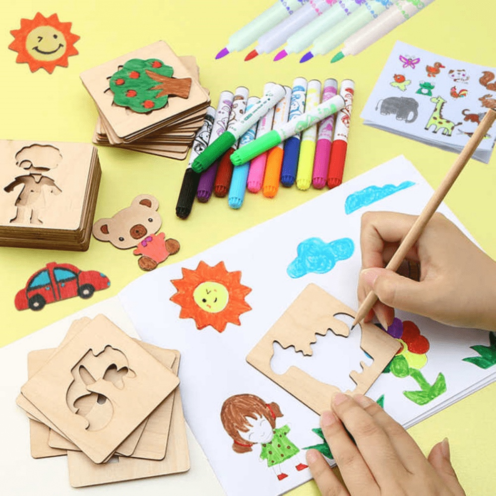 20pcs Kids Drawing Toys Wooden - Kids Education Template avaliação e preço